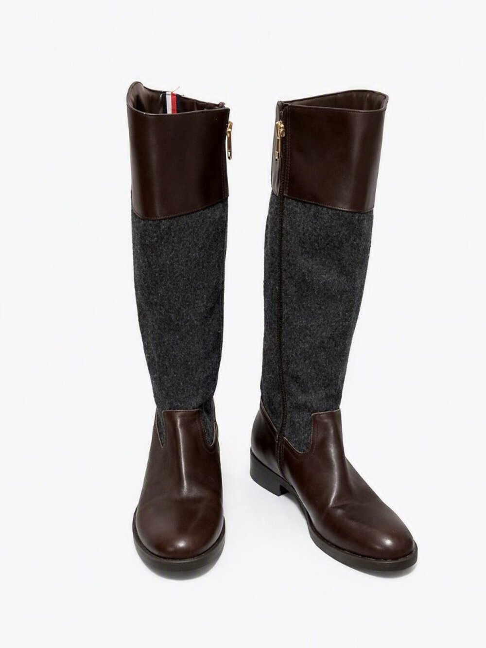 Brown Leather & Charcoal Wool Riding Boots Tall Equestrian Style Fall Essential